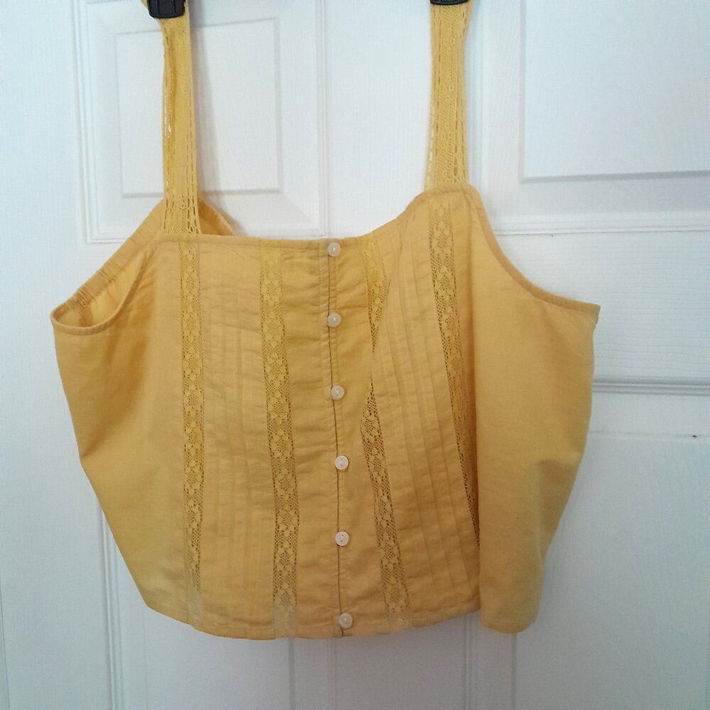 American Eagle Yellow Floral Embroidered Tank Top Size Extra Large